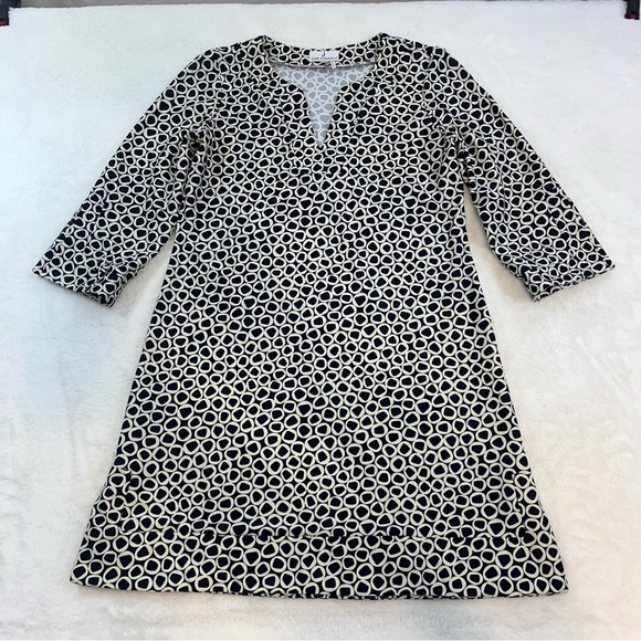 Jude Connally Medium MEGAN Tunic DRESS Blue Print  3/4 SLEEVES V-Neck Stretch - Picture 5 of 12